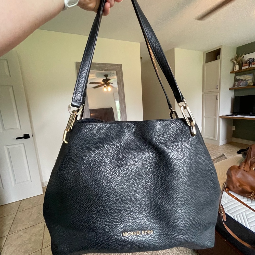 Michael Kors Black Hobo Shoulder Bag with Gold Hardware